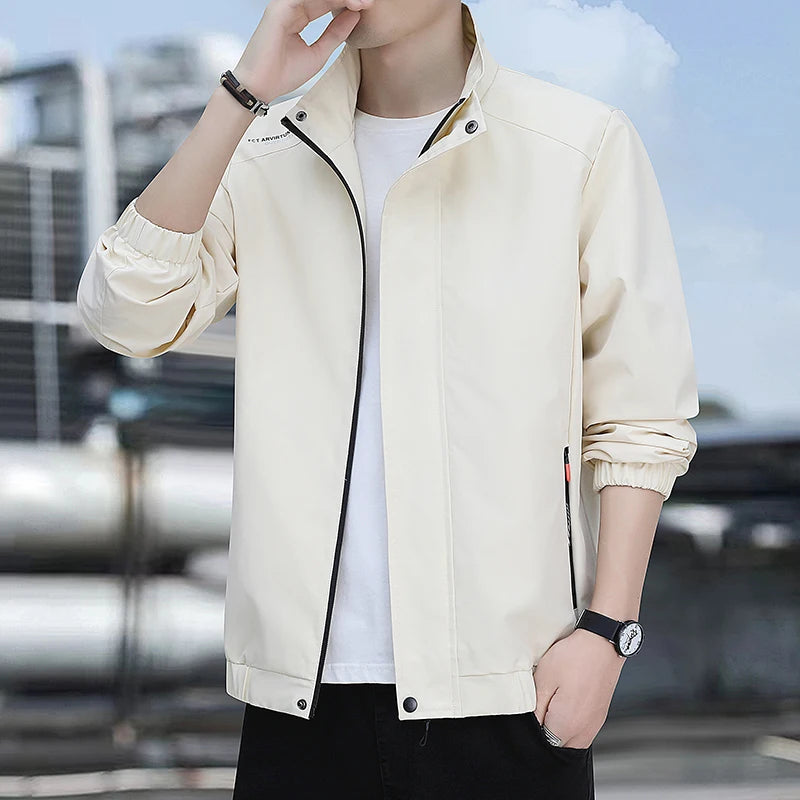 New Men's Large Size Zipper Jacket Simple Color Matching Windproof Waterproof Mountaineering Spring And Autumn Fashion Jacket