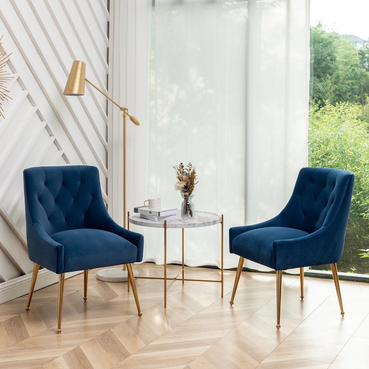 SEYNAR Modern Dining Chairs Set of 2, Upholstered Accent Chair Tufted Back Armless Chair with Back Pull