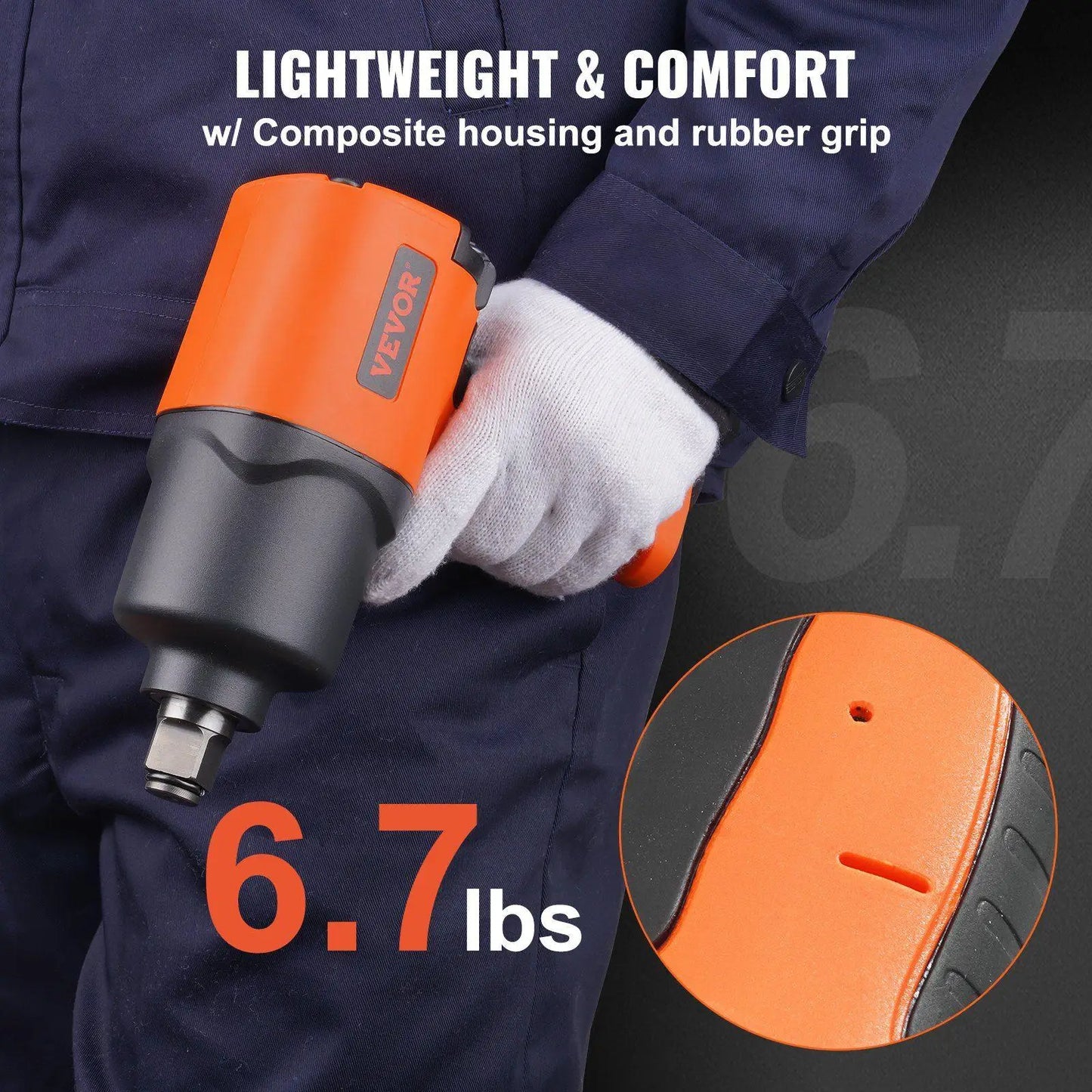Heavy Duty 3/4in Air Impact Wrench 1870ft-lb Output 6.7lb Light 90-120PSI 3-Position Control Twin Hammer Alloy Steel