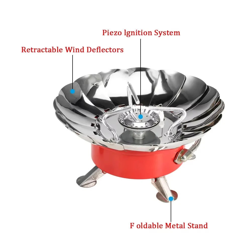 Outdoor Mini Portable Folding Heater Camping Lotus Burner Kitchen Cooker Heating Foldable Furance Head Card Gas Stove Wind Proof