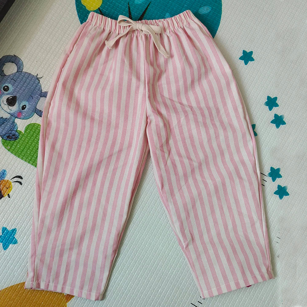 Children's Breathable Summer Pants Toddler Elastic Waist Boys Girls Cotton Linen Striped Pants Kids Casual Loose Trousers