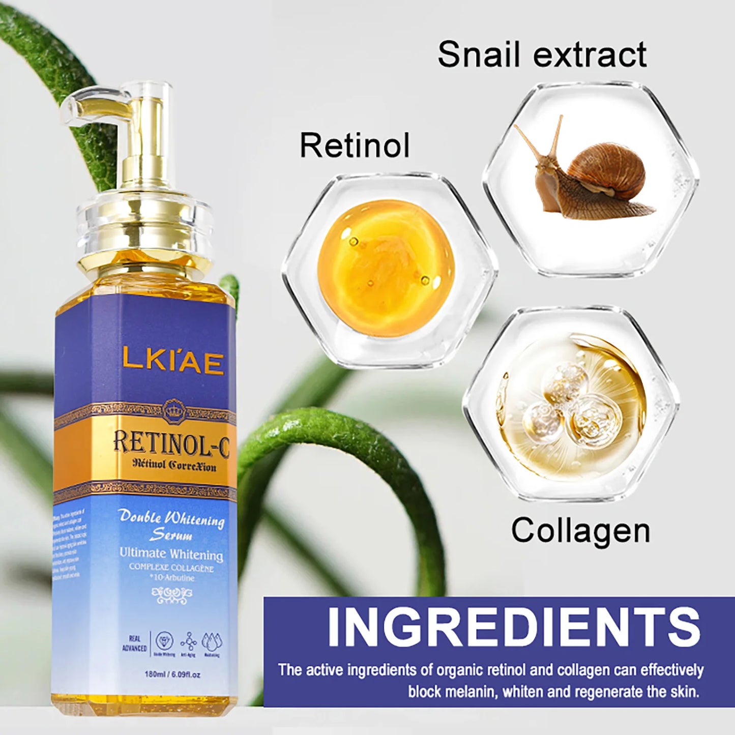 LKIAE Real Retinol Whitening Skin Care Set, Moisturizing, Reduce Wrinkles, Dark Spots, Anti-Aging, With Collagen, Snail Extract