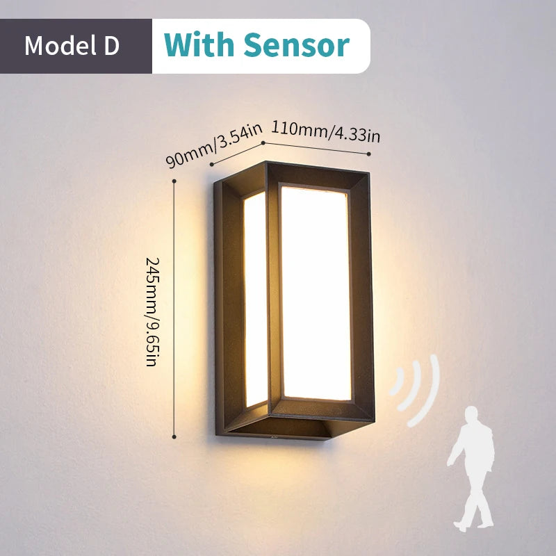 Led Outdoor Wall Light Waterproof IP66 Motion Sensor Led Outdoor Lighting Porch Lights Balcony Garden Lights Outdoor Wall Lamp