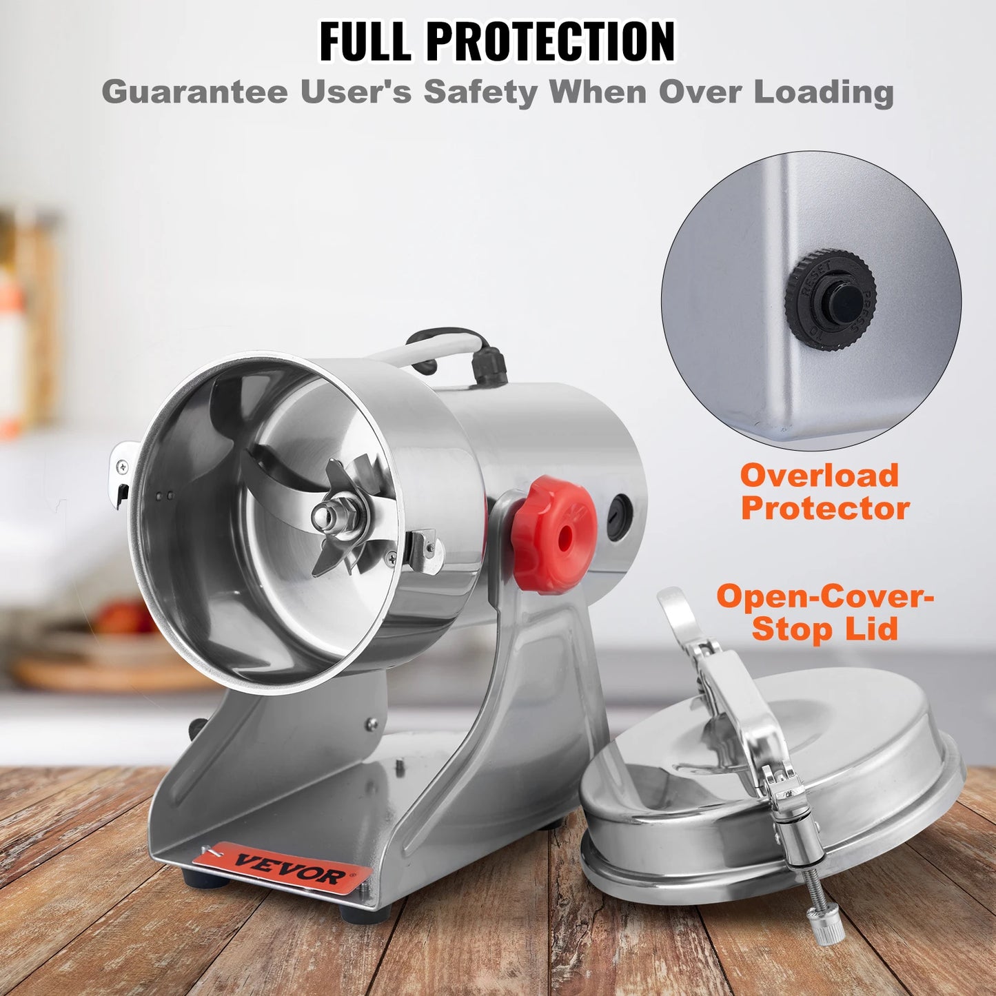 VEVOR 150-2500g Electric Grain Mill Grinder Commercial Swing Spice Grinders for Dry Herbs Grains Spices Cereals Coffee Corn