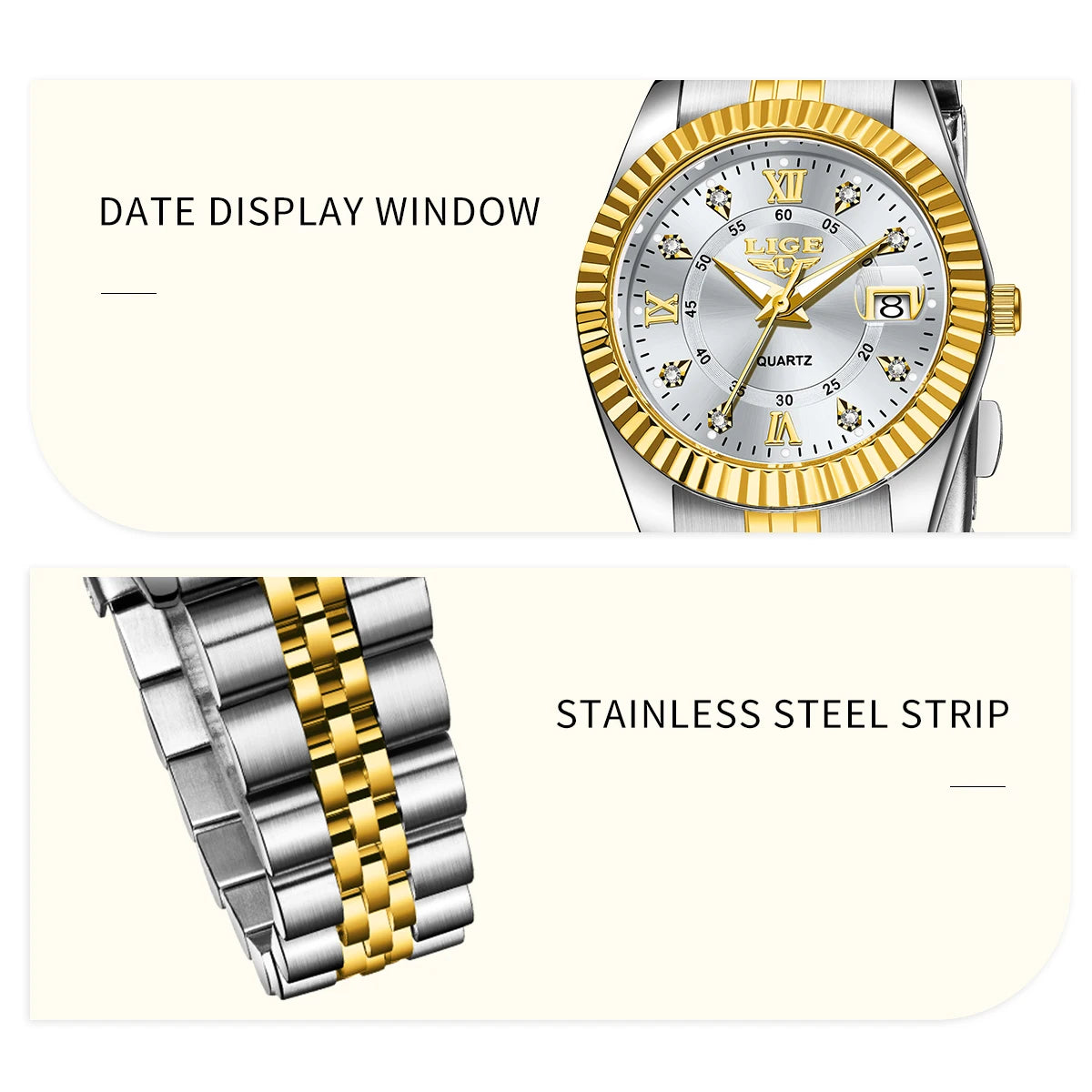 LIGE Fashion Woman Watch Stainless Steel Waterproof Auto Date Elegant Ladies Wristwatch Luxury Original Quartz Watch for Women