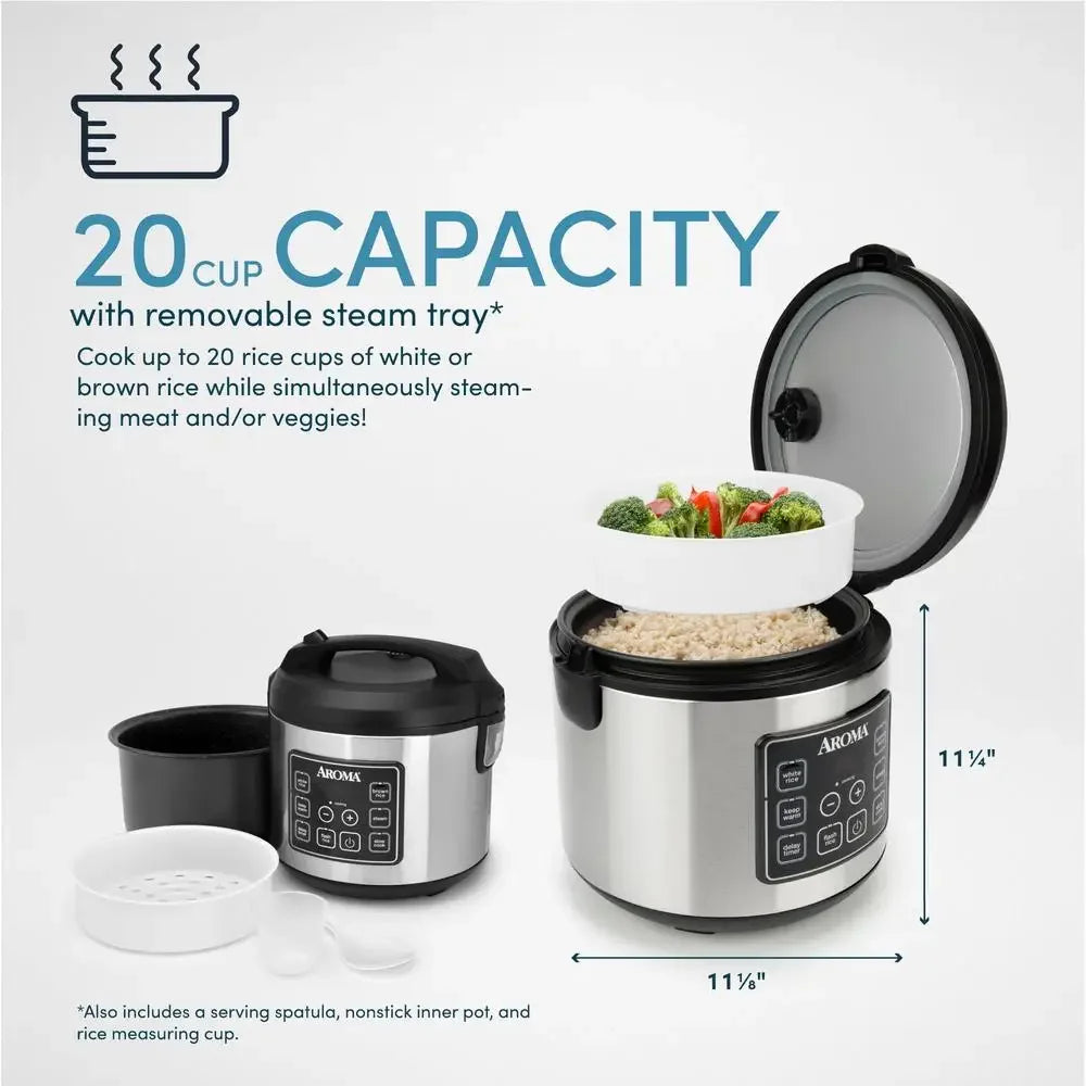 20-Cup Multi-Cooker and Rice Cooker with Programmable Controls and Steamer Ideal Variety of Rice Meat and Vegetables Nonstick