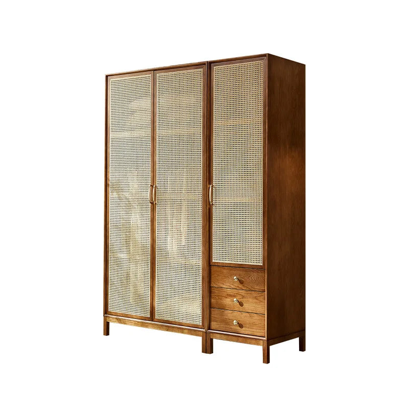 wood rattan wardrobe Japanese modern home bedroom locker small apartment storage combination large wardrobe