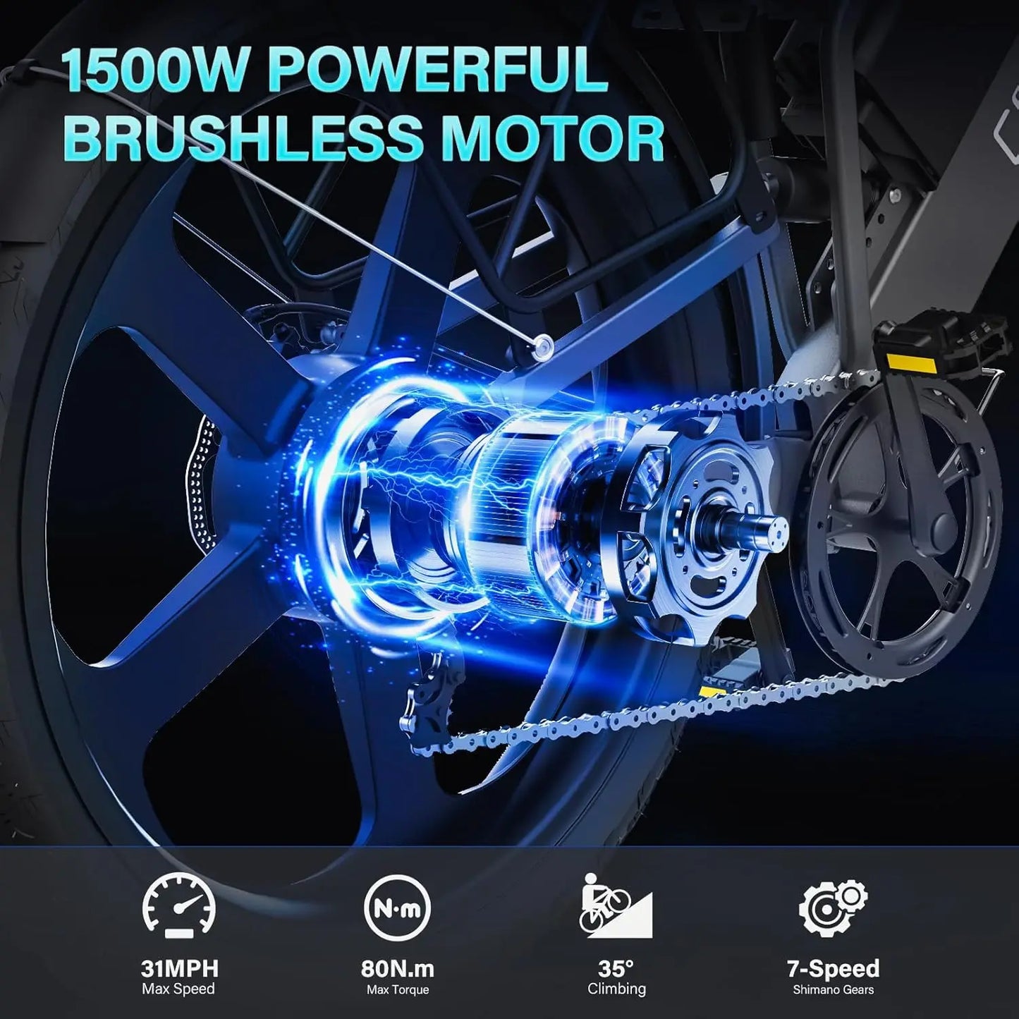 COSWHEEL 26Inch Electric Bike Off Road Mountain bike Electric Motorcyle Fat bike E Bike 1500w 48V 25Ah Removabel Battery