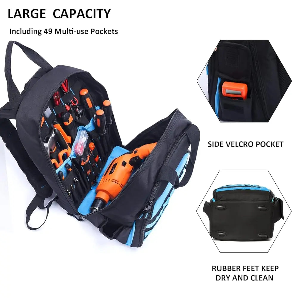 Tool Bag Backpa For Men, Heavy-Duty Tools Storage Organizer Work Bags Backpa For Construction Jobsite, Electrician, Industrial,
