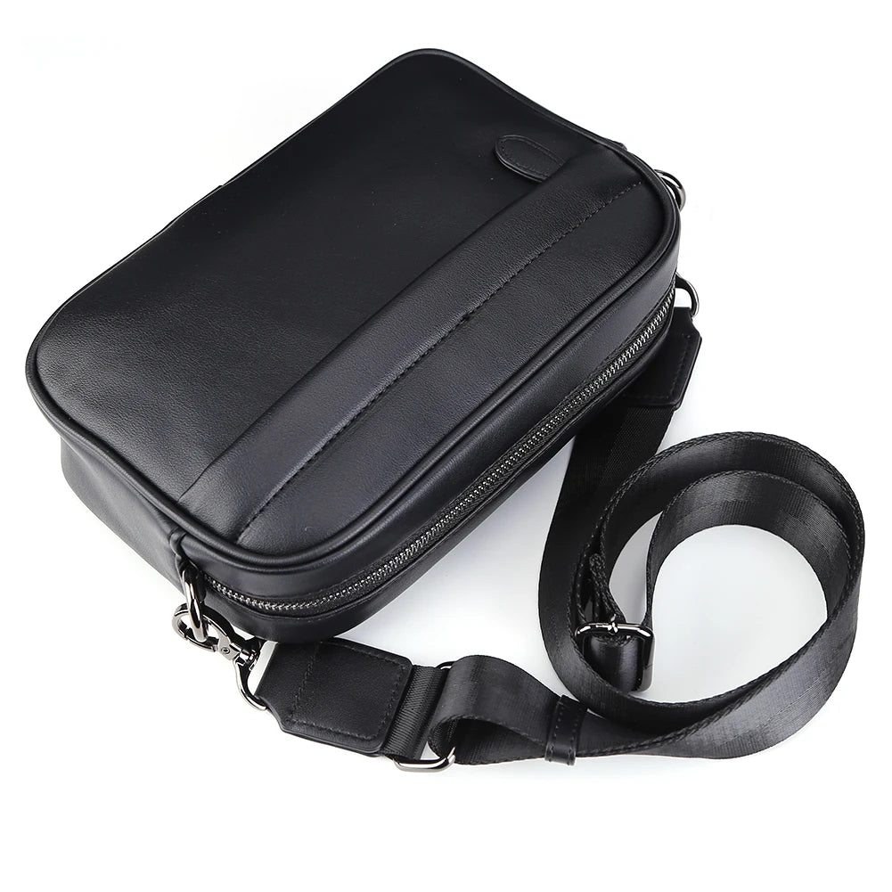 Leather Fashion Crossbody Bag Classic Pattern Casual Business Men Shoulder Crossbody Bag Wide Strap Small Square for Travel Work