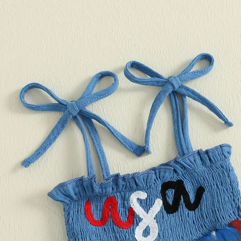 Toddler 4th of July Romper American Flag Print Sleeveless Jumpsuit Baby Independence Day Outfit Patriotic Clothes for Girls