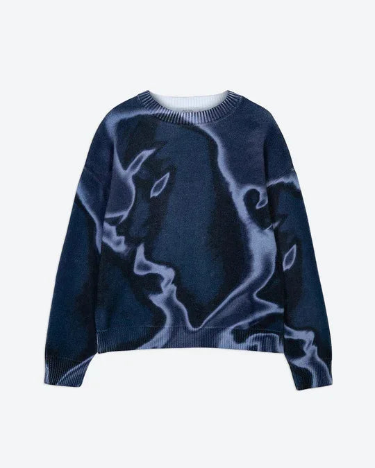 New Popular Spring Autumn Graffiti Jacquard Pattern Pullover Sweater Casual Round Neck Contrast Color Knitted Men's Pullover