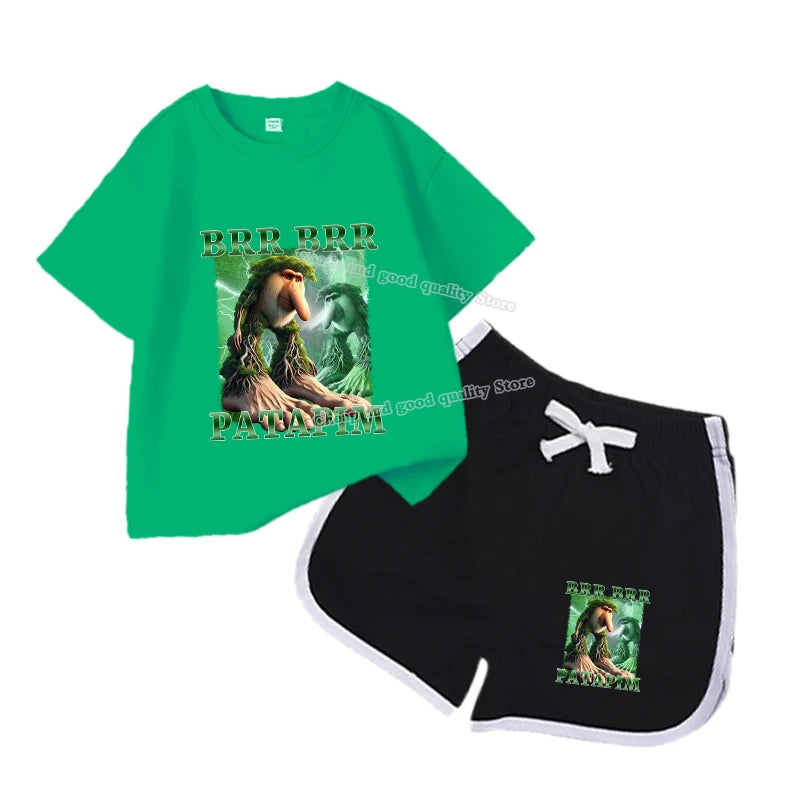 2Pcs Italian Brainrot Summer Children's Casual Set for Boys Girls Loose Short Sleeved  Breathable and Comfortable Set Tracksuits