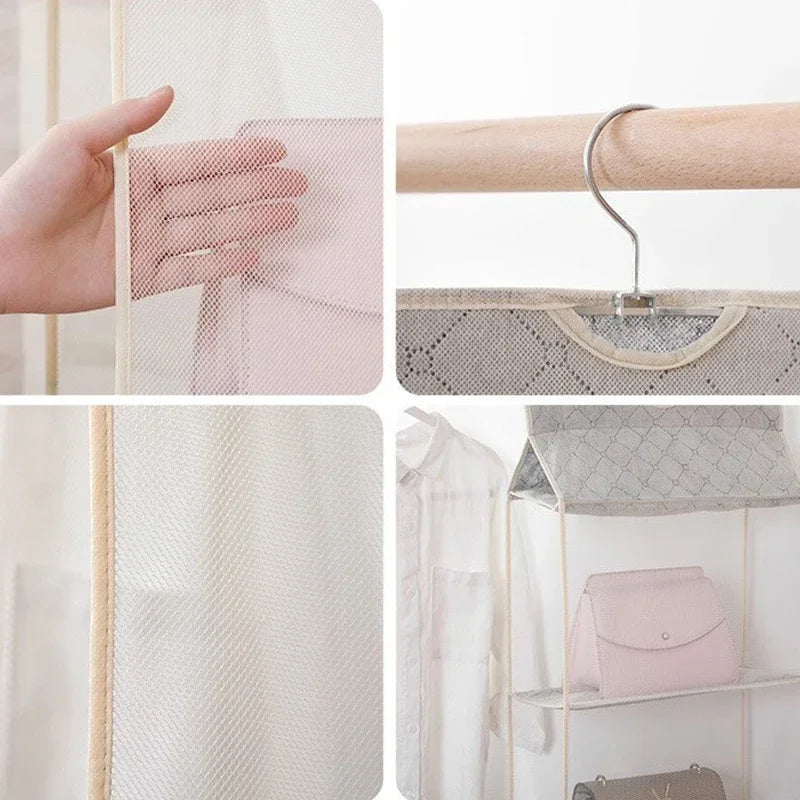 Wardrobe Closet Transparent Storage Bag Hanging Handbag Organizer Underwear Bra Organizer Storage Washable