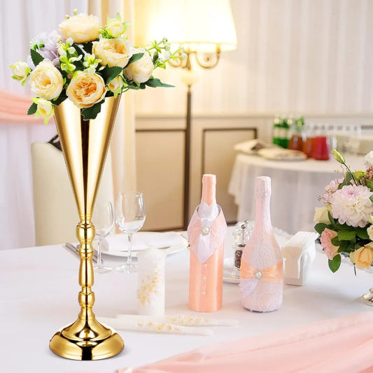 20 Pcs 16.5 Inches Tall Gold Vase Centerpiece Wedding Metal Flower Arrangement Stand Trumpet Vase Tabletop