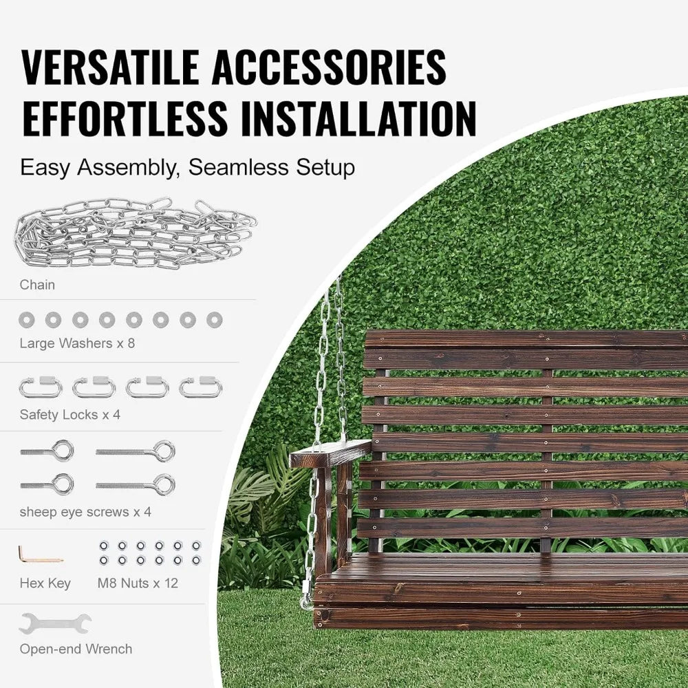 Wooden Porch Swing 4.5 ft, Patio bench swing for Courtyard & Garden, Upgraded 880 lbs Strong Load Capacity, Heavy Duty Swing