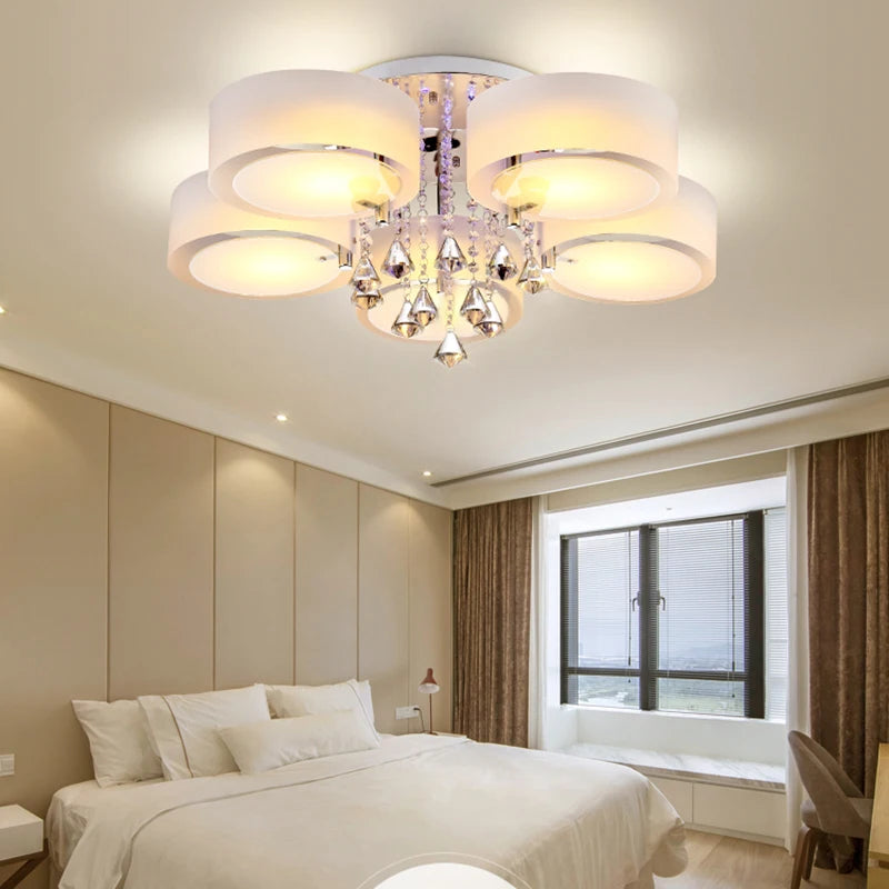 KOMORE Modern Round Acrylic LED Semi Flush Mount with Crystal Accent for Office, Living Room, Bedroom, Kitchen, Hallway, Porch