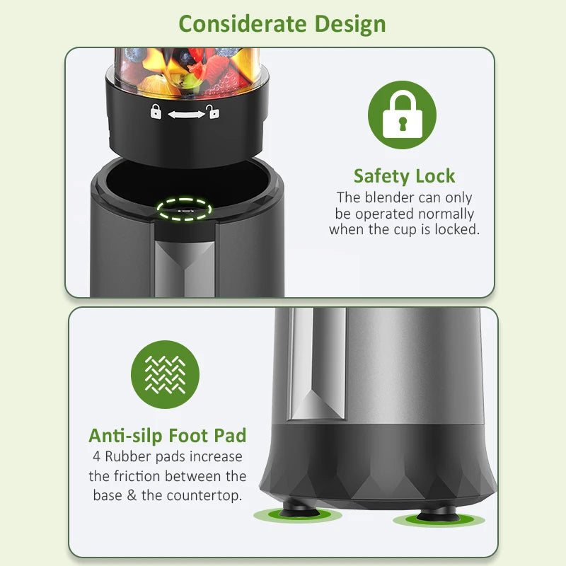 Smoothie Blender, 1300 W Upgraded compact personal blender for shakes and smoothies, juices, frozen drinks, sauces and more!