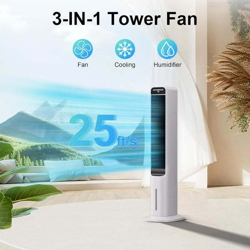 MEPTY 41" Swamp Cooler, 3 in 1 Evaporative Air Cooler with Remote, Portable Cooling Fans that Blow Cold Air with 3 Speeds