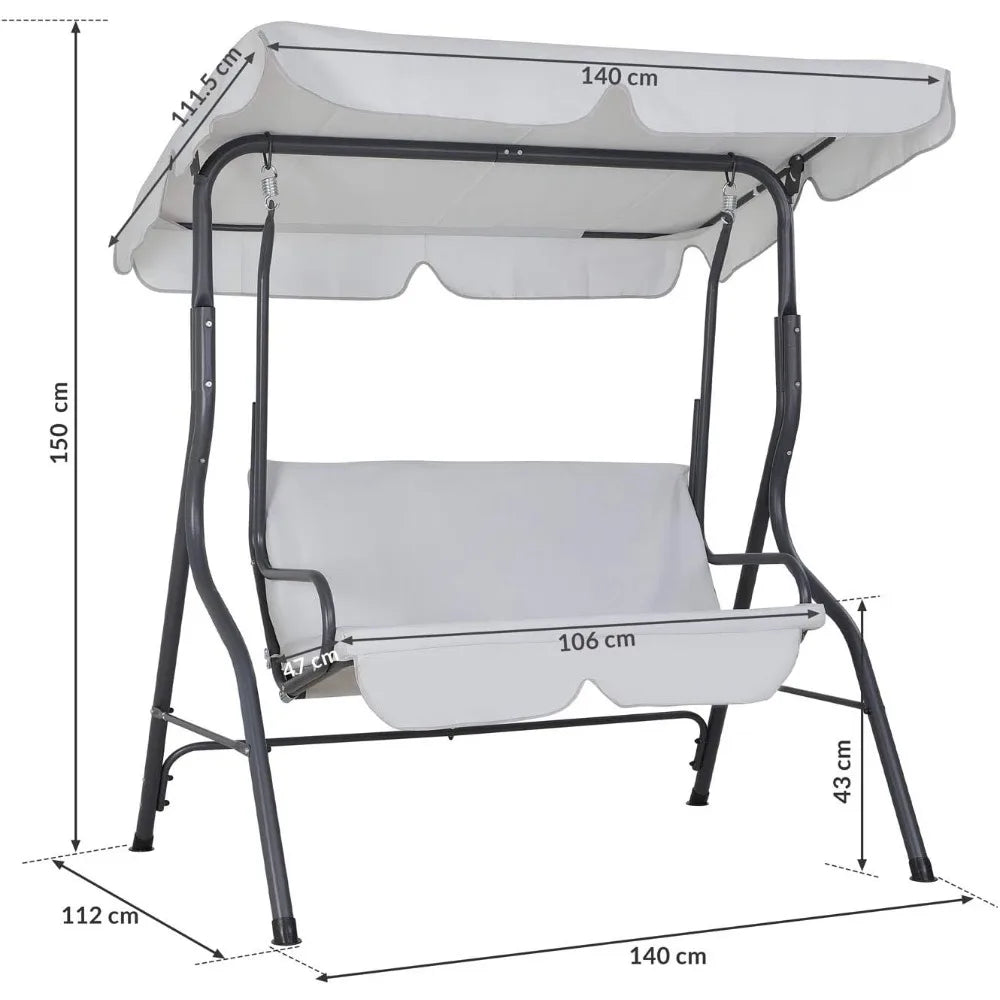 Garden Swing Chair, 2 Seater, Weatherproof Rocking Bench with Roof and Backrest, Non-Slip Feetm Patio Seat, Patio Swing Bench