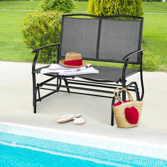 2-Person Outdoor Glider Bench,  Steel Frame Fabric Garden Relax Rocking Chair for Balcony,  Porch, Backyard and Poolside
