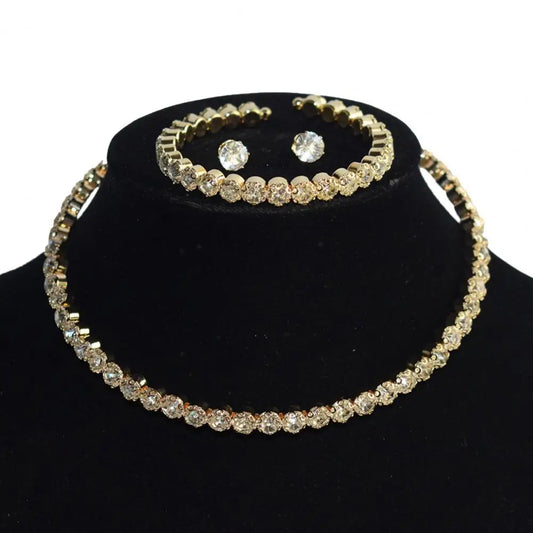 4Pcs/Set Luxury Women Necklace Jewelry Suit Electroplating High Gloss Female Shining Rhinestone Earrings Bracelet Necklace Set