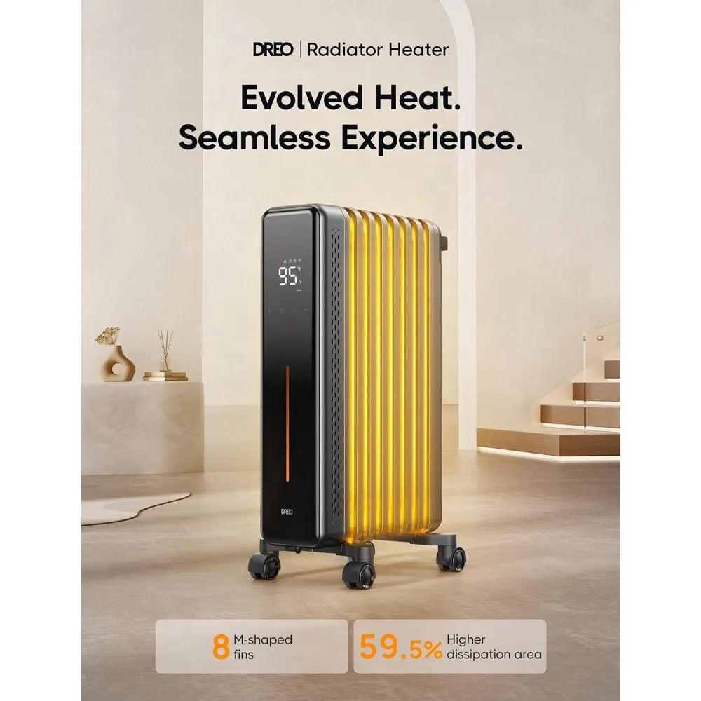 Radiator Heater, Portable，Oil Filled，Remote Control, 4 Modes, Overheat & Tip-Over Protection,24h Timer,Quiet,Anti-scald Handle
