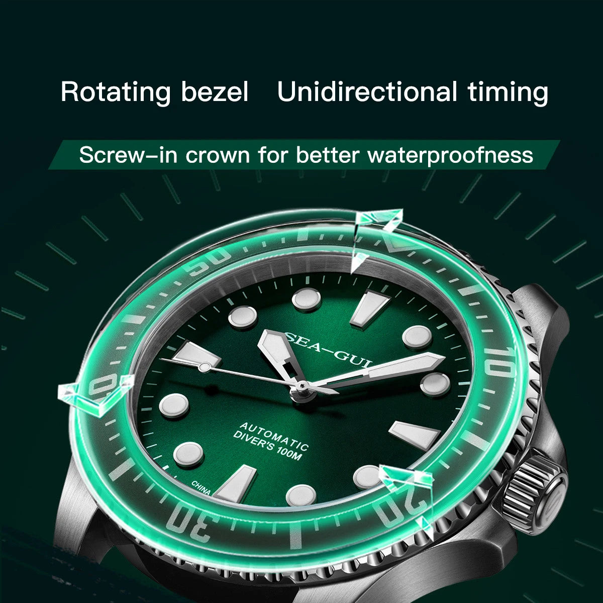 Seagull Men Automatic Mechanical Watch 100m Diving Waterproof for swimming Watches Sapphire Crystal Luminous Calendar montre hom