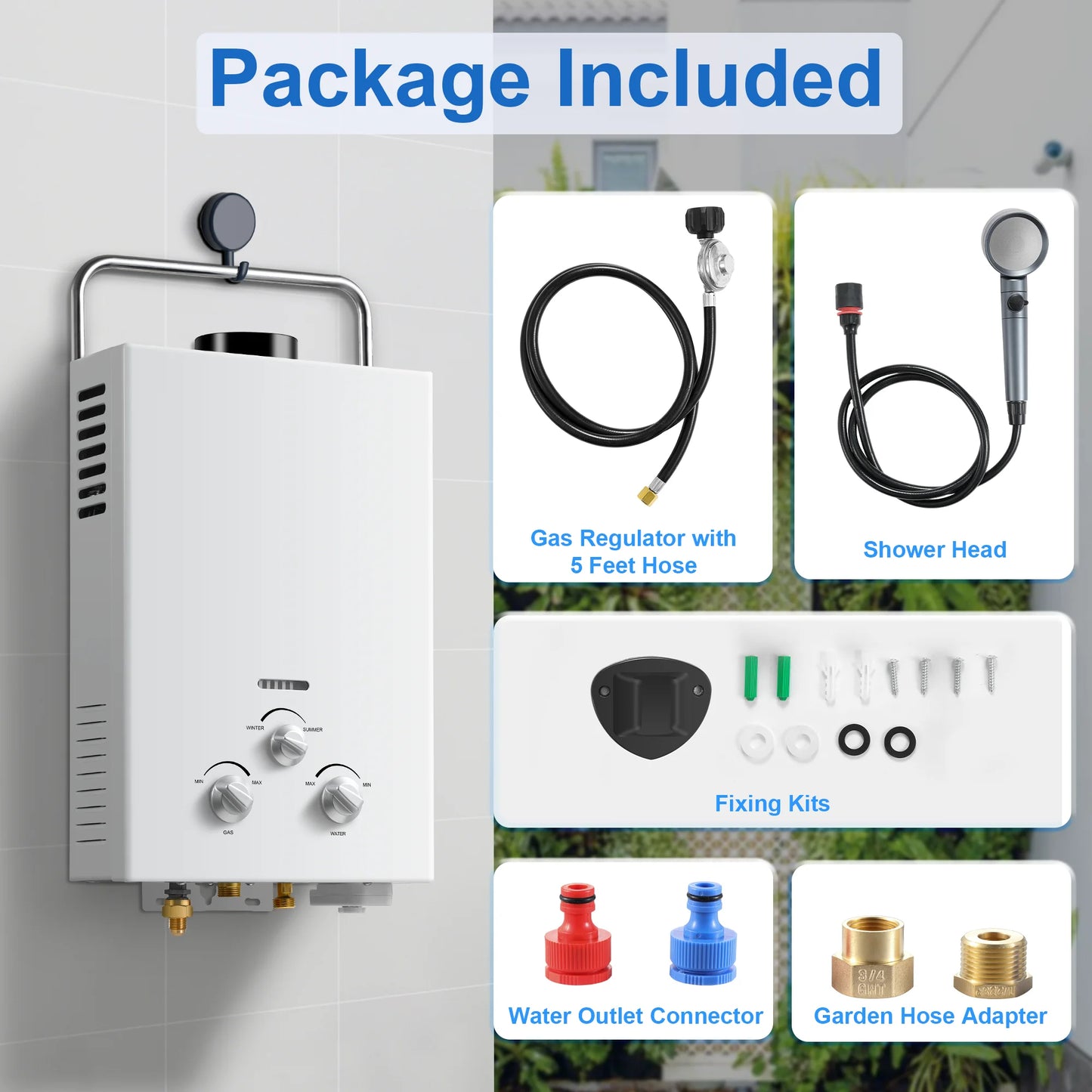 Outdoor Propane Tankless Water Heater-6L 1.58 GPM Portable Gas Water Heater with Handle Overheating Protection Instant Hot Water