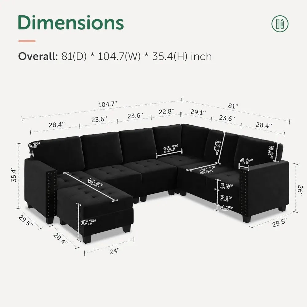 Velvet Convertible Sofa L Shaped Couch with Storage Ottoman Corner Sectional Couch with Reversible Chaise, Sofa Living Room