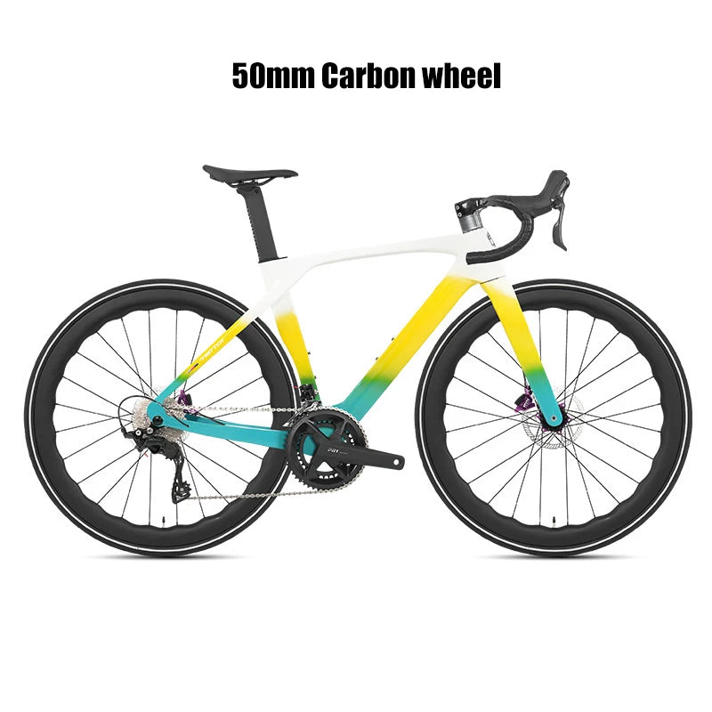 TWITTER Full Carbon Light Weight Road Bike Wireless WheelTop EDS 24S Racing Bicycle 4-Piston Disc Brake With 50mm Carbon Wheels