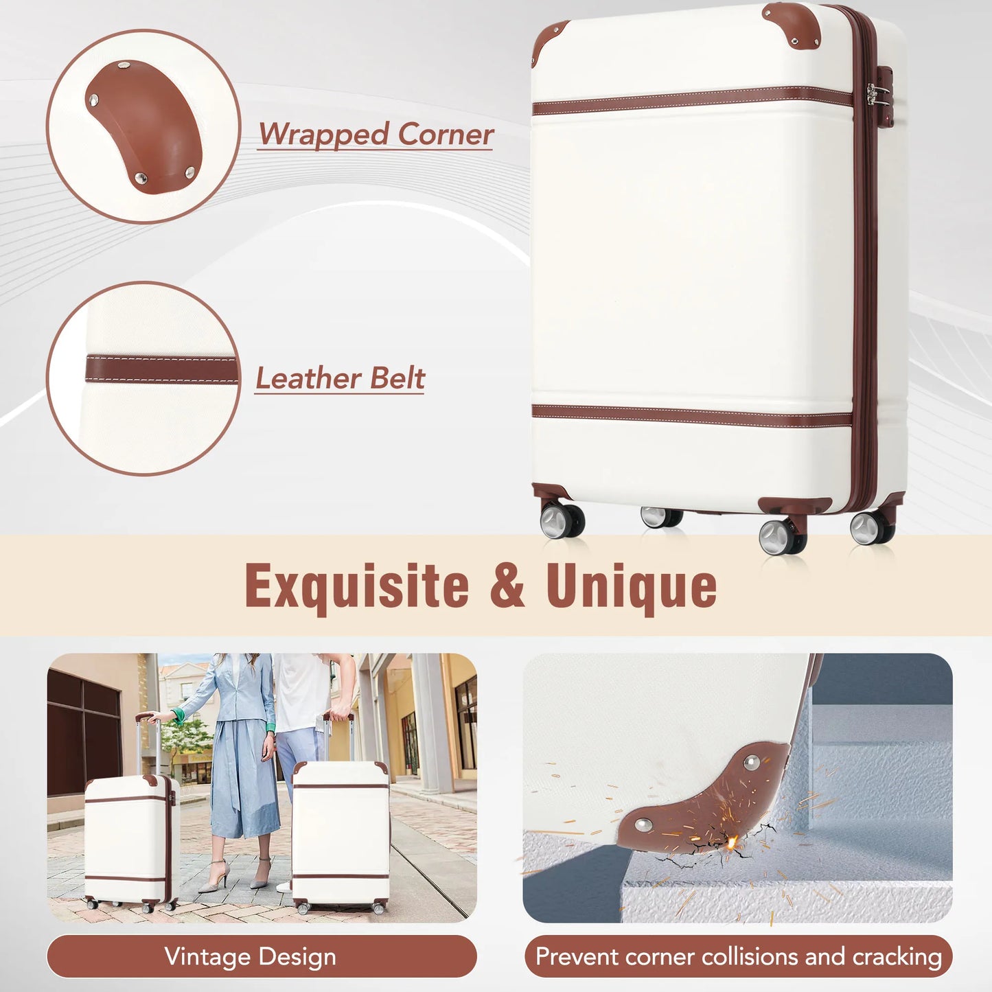 Hardshell Luggage Sets 3 Pieces 20"+24" Luggages and Cosmetic Case Spinner Suitcase with TSA Lock Lightweight
