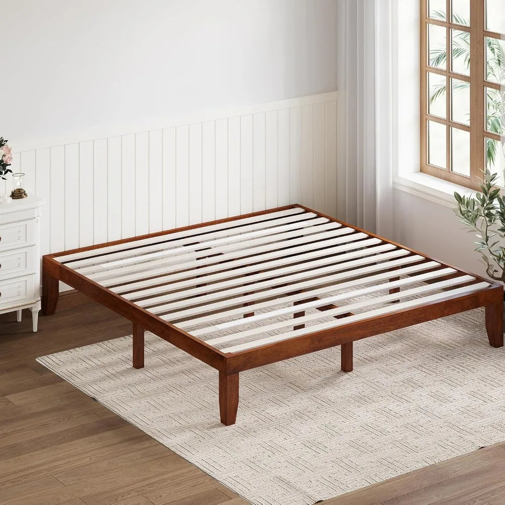 Giantex 14 Inch King Wood Platform Bed Frame, Minimalist Style Mattress Foundation with Solid Rubber Wood, Heavy Duty Wood Slat