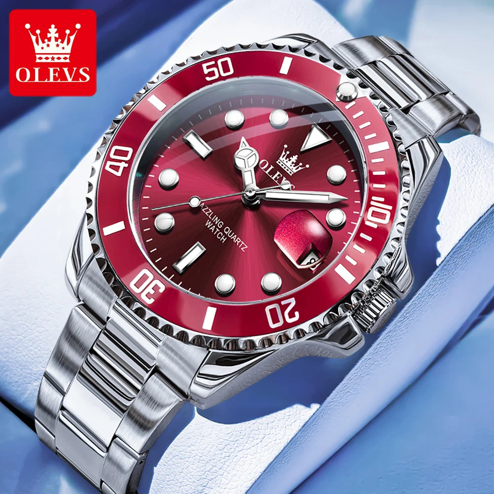 OLEVS 5885 Man Watch Original Brand Waterproof Quartz Watch Stainless Steel Strap Automatic Date Mens Gifts Watches For Man