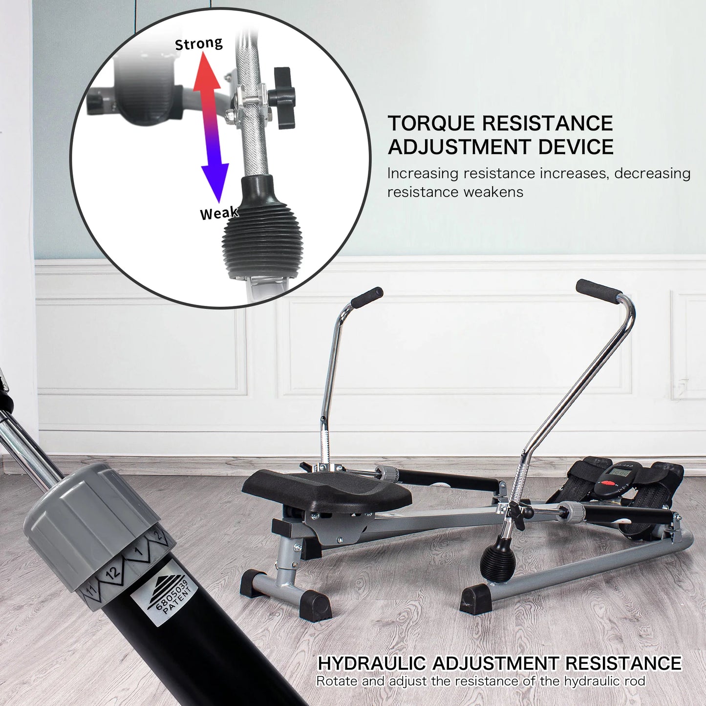 Leikefitness Rowing Machine Foldable for Home Use Hydraulic Rowing Machine with LCD Monitor for Full Body Exercise Cardio Workou