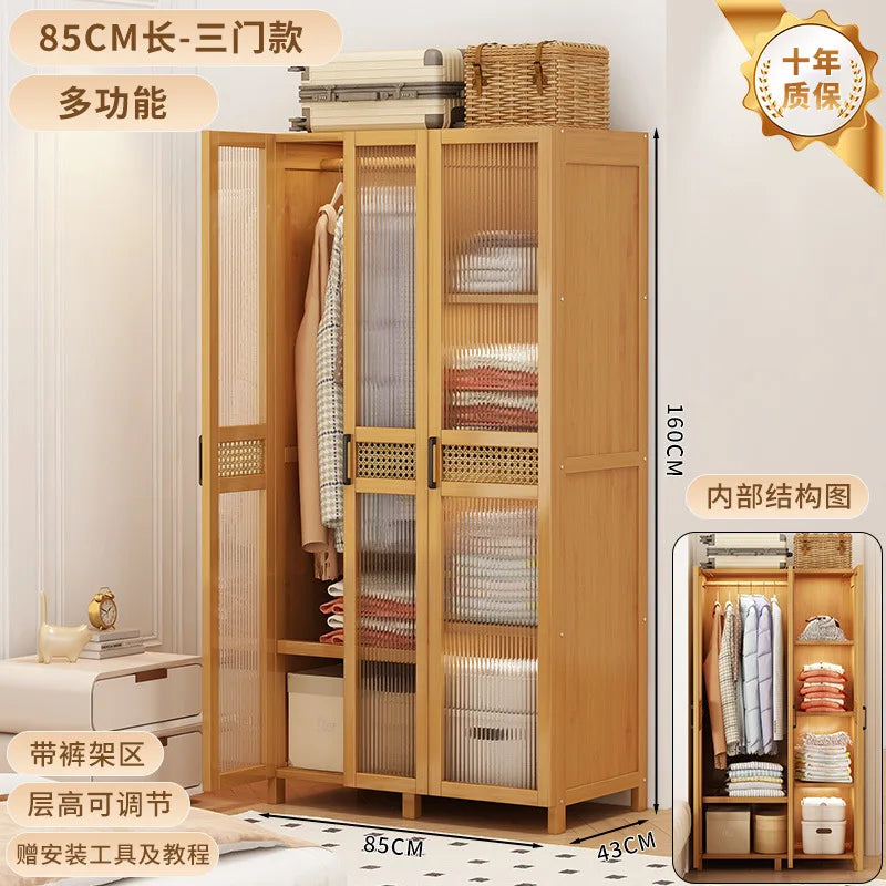 Wardrobe home bedroom simple wardrobe bamboo with door clothes storage cabinet modern simple dustproof storage cabinet