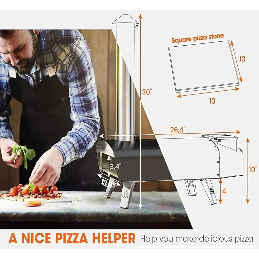 Outdoor Wood-Fired Pizza Oven 12 Inch Portable Pellet Oven with Pizza Stone Peel Perfect Camping BBQs and Backyard Parties