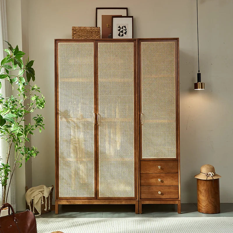 wood rattan wardrobe Japanese modern home bedroom locker small apartment storage combination large wardrobe