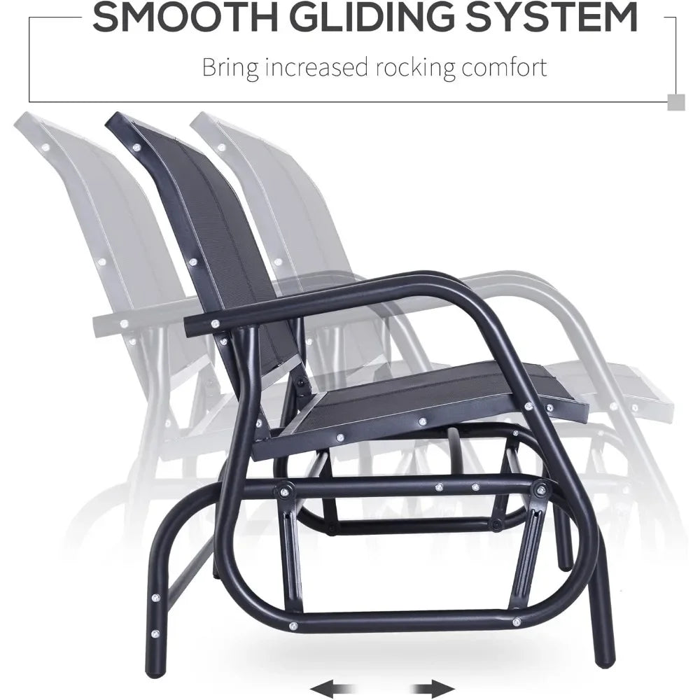 2-Person Outdoor Glider Bench Patio 2 Seater Swing Gliding Chair Loveseat W/Power Coated Steel Frame for Backyard Garden Porch