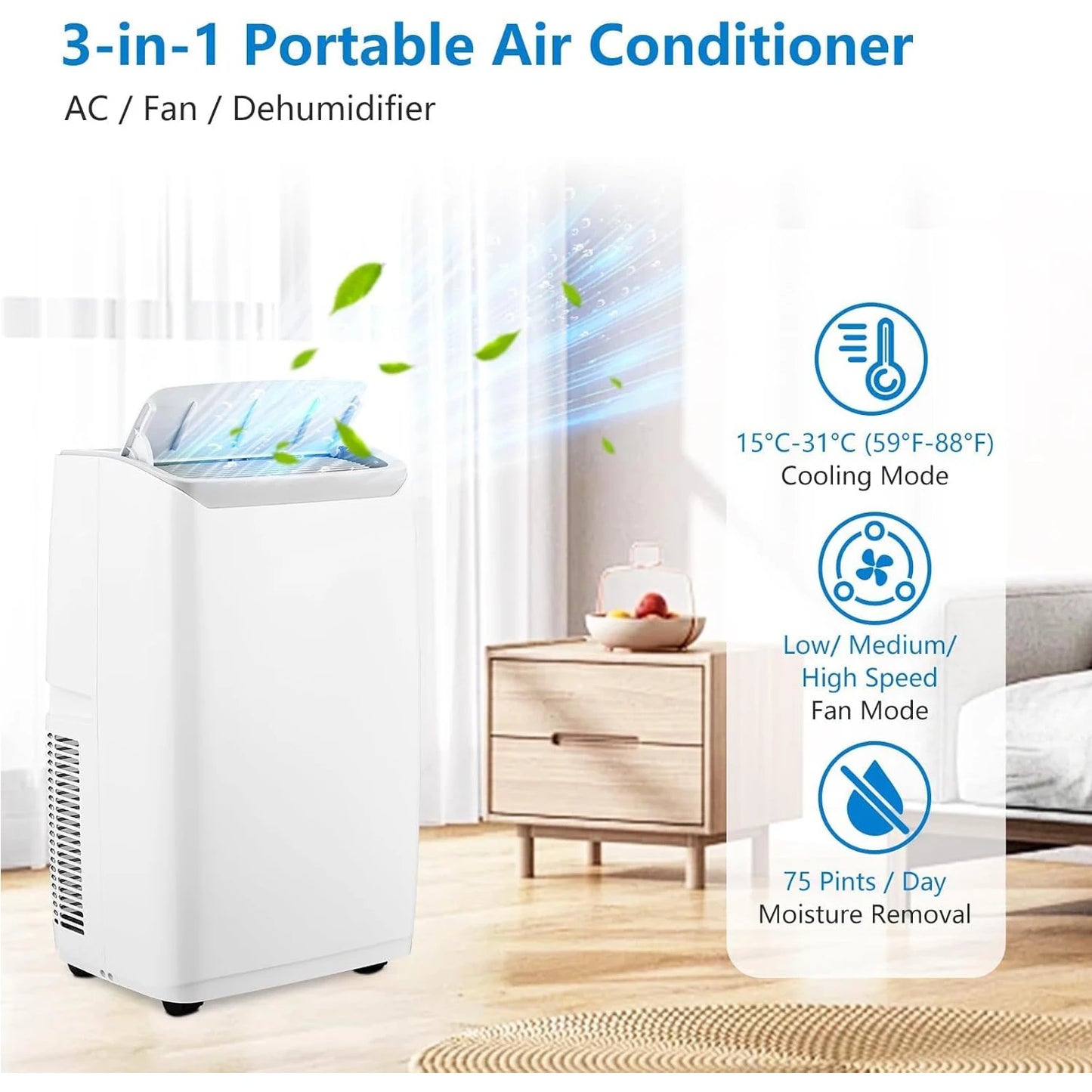 14000 BTU Portable Air Conditioners Cool Up to 750 Sq.Ft 4 Modes Portable AC with Remote Control Large LED Display 24Hrs Timer