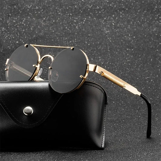 Round Steampunk Sunglasses Men Vintage Rimless Sun Glasses For Women Metal Punk Sun Glasses Elastic Temples Lentes De Sol