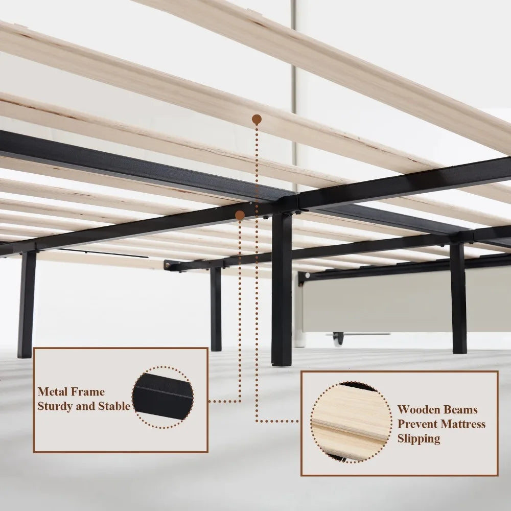 Leather Bed Frame Full, Upholstered Platform Bed with USB Ports, APP Control, White