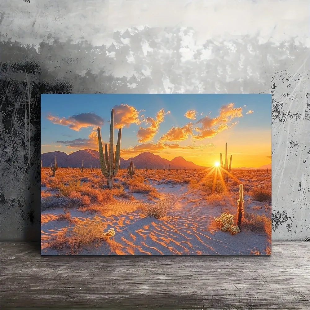 1.5 inch thick wood pine frame, interior artwork mural, home decorative art, sunset Desert cactus canvas wall art