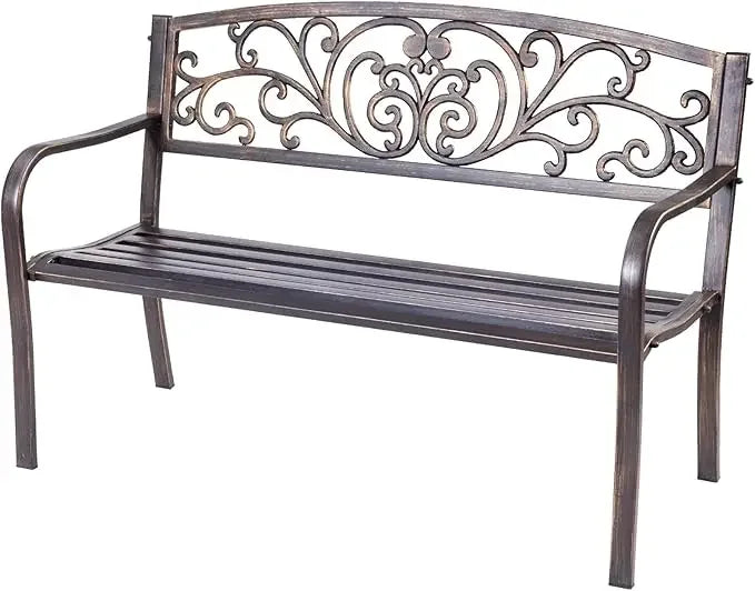 2 Seater Garden Bench,  Decorative Pattern Iron Park Chair Seat,  Outdoor Leisure Loveseat for Garden,  Patio,   Porch and Yard