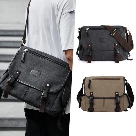 Unisex Canvas Shoulder Bags with Large Capacity and Multi Pockets Adjustable Strap for School and Work Activities