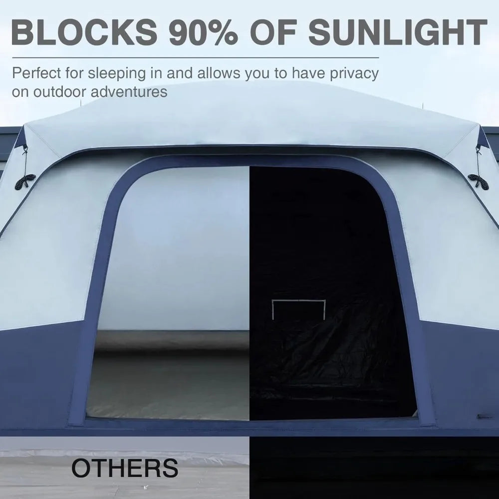 Camping blackout tent, multicompartment tent for families, portable tent for outdoor use with umbrella and carry bag, waterproof