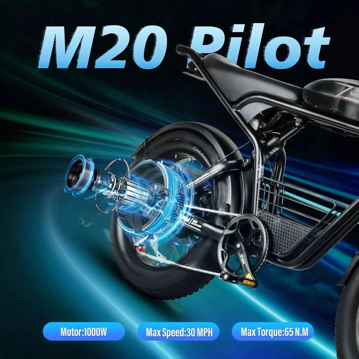SAMEBIKE M20 Electric Mountain Bike 20" 48V16AH Battery 1200W Motor 45km/h Motorcycle Style 4.0 Fat tyre E-bike Moped