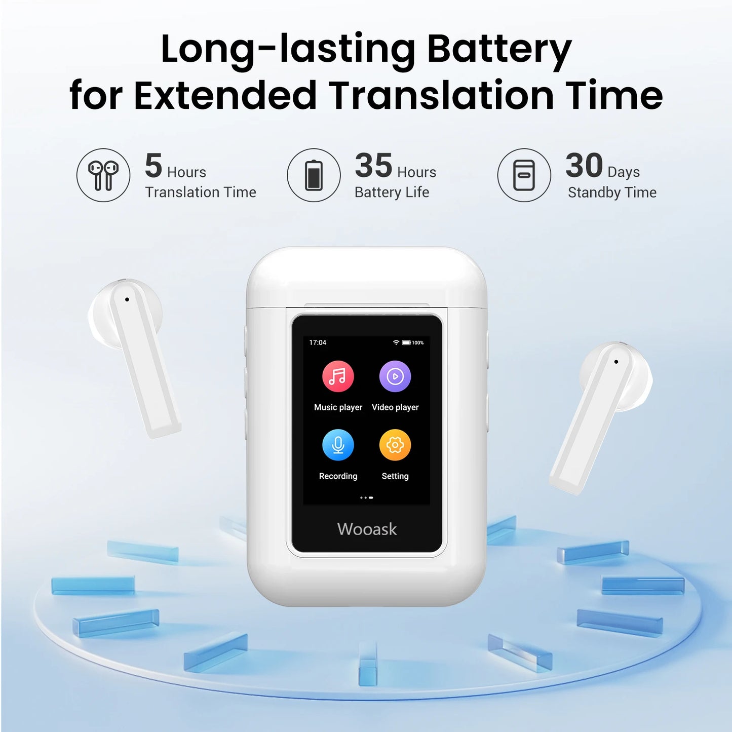 Wooask-A8 AI Translator Earbuds with Touch Screen,2 in 1 Real Time Voice Translation Earphones, Two-way Translator,NO WiFi Need