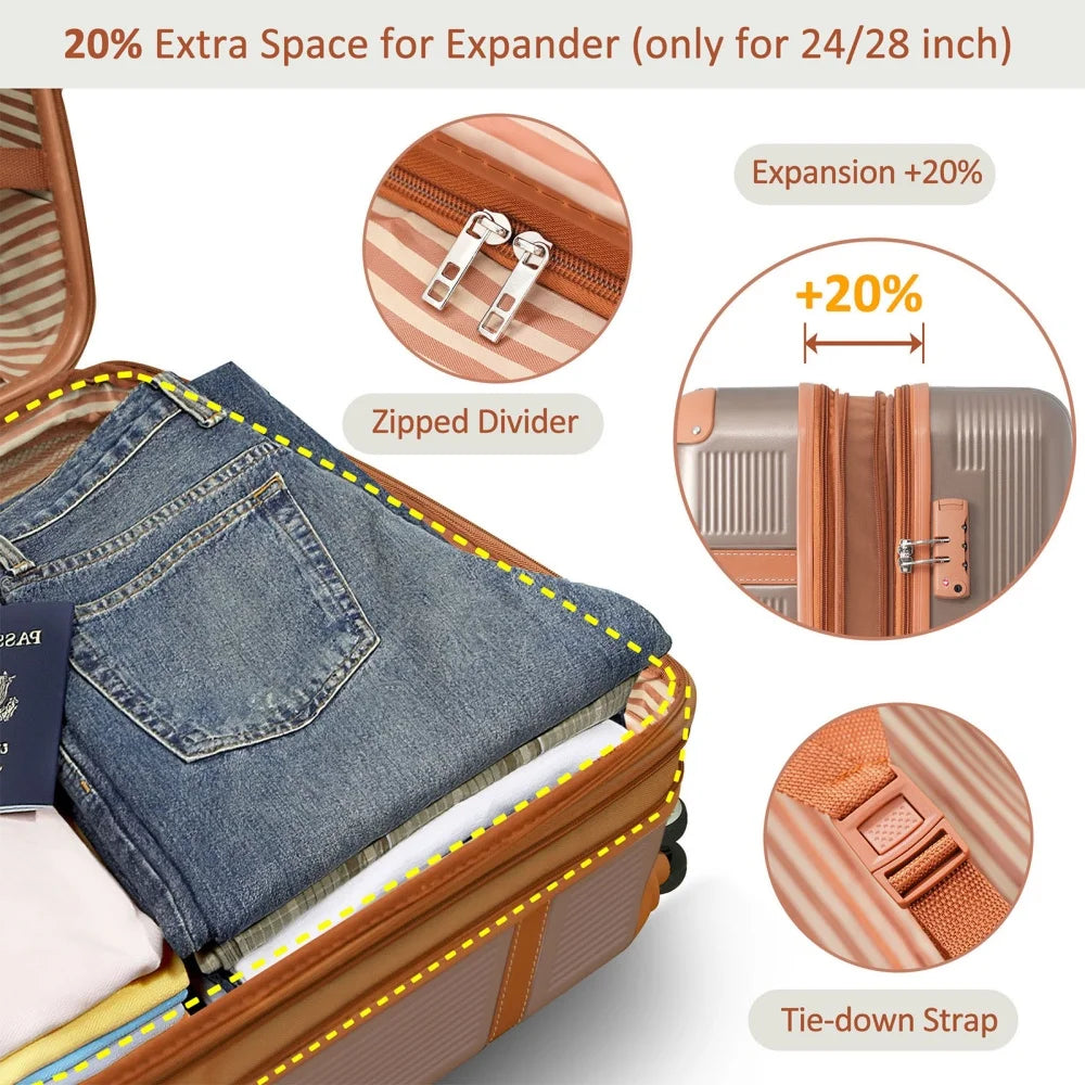 20"/24"/28" Double Spinner Wheels Suitcase with TSA Lock 3pcs Durable ABS Hardshell Luggage Sets Travel Suitcase Rolling Luggage
