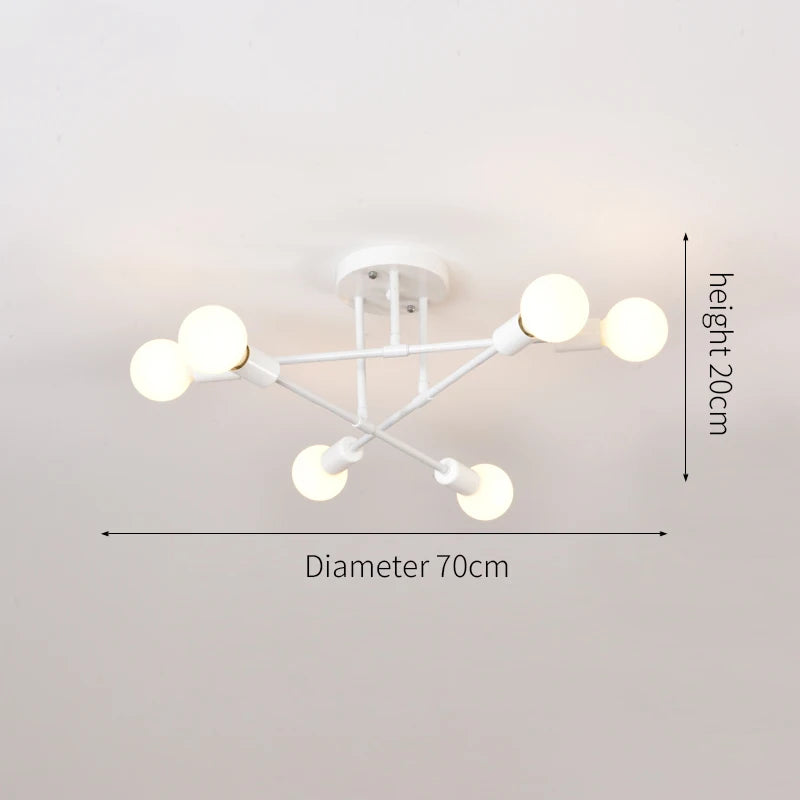 Retro Industrial Wrought Iron Material 6Heads LED Ceiling Lamp Home Luminaire  Modern Living Room Light E27 Decoration Light